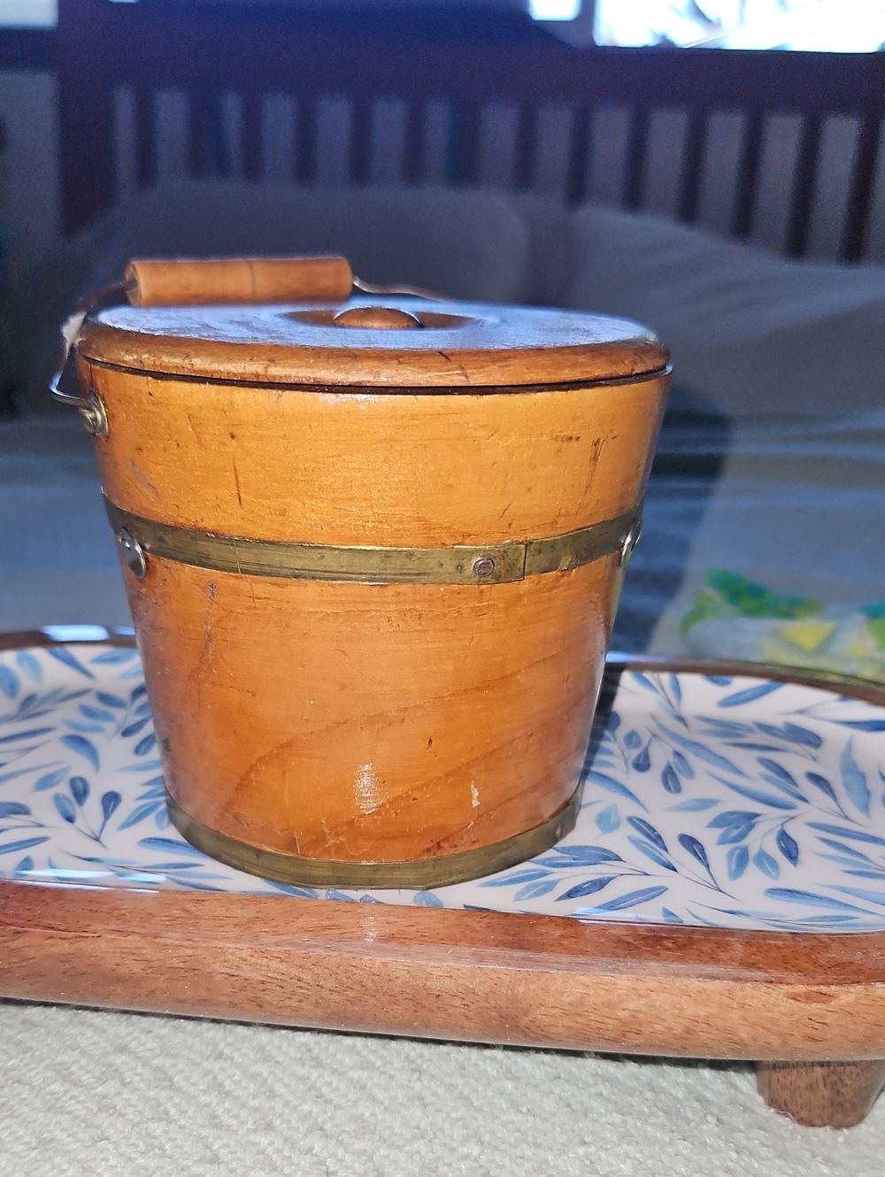 Handcrafted Wooden Lidded Ice Bucket - Natural Brown